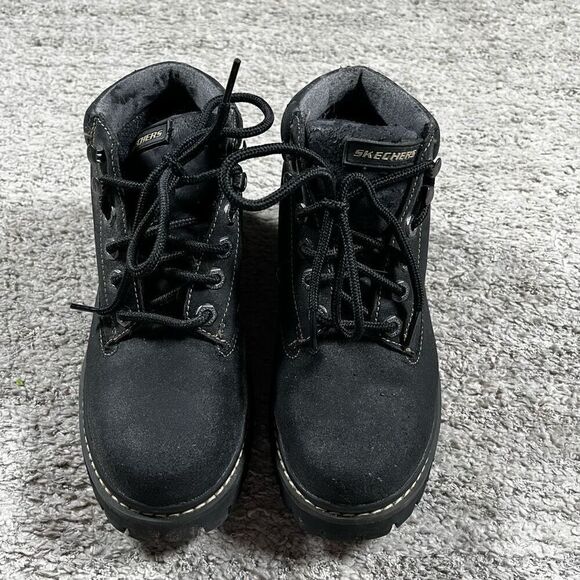 Vintage Y2K Skechers Boots Womens Chunky Work Ankle Bootie 2620 Black Leather - Picture 2 of 11